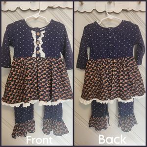 Serendipity Navy Floral Outfit with Ruffled Lace 18mo